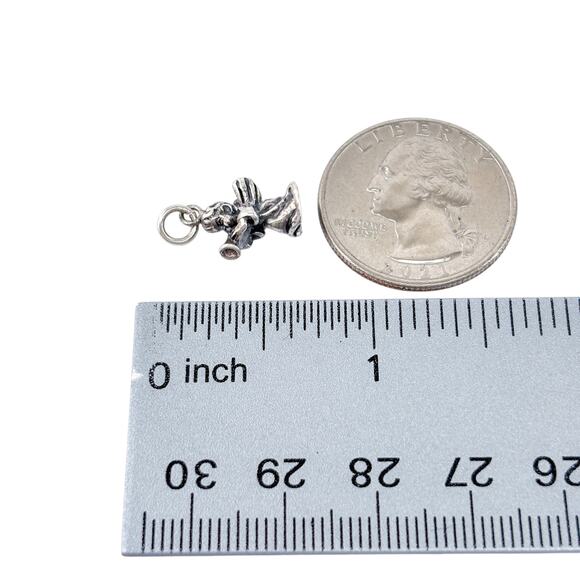 Vintage Sterling Silver 925 Trumpeting Angel Charm Pendant - Picture 6 of 7